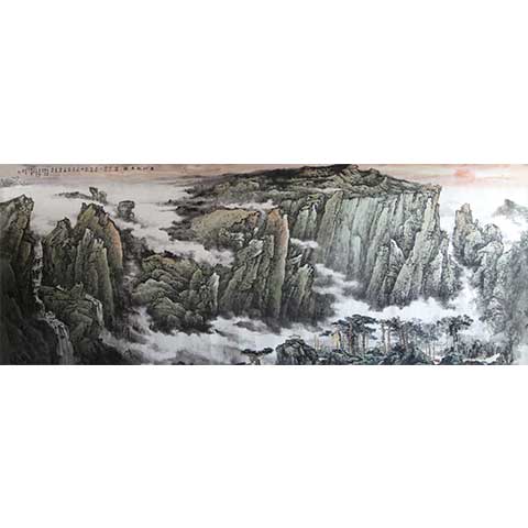画家刘振平山水国画作品：春山绝顶图
