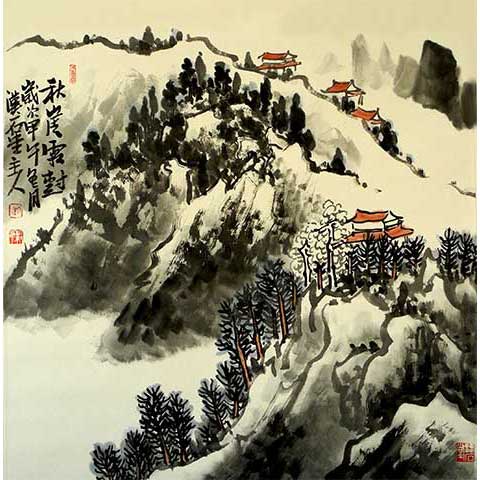 画家刘振平山水国画作品：秋崖霜树