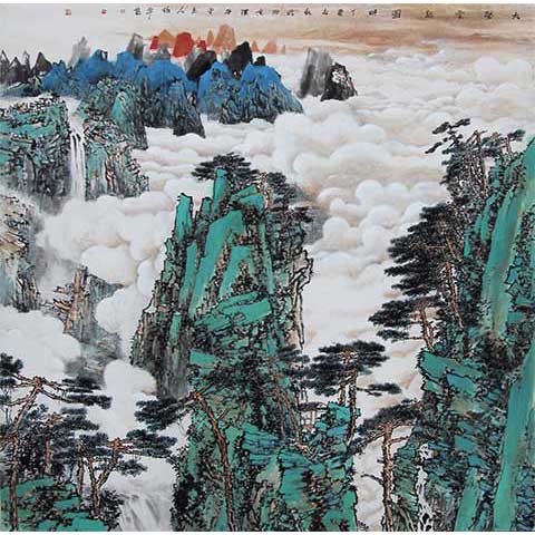 画家刘振平山水国画作品：大壑云起图